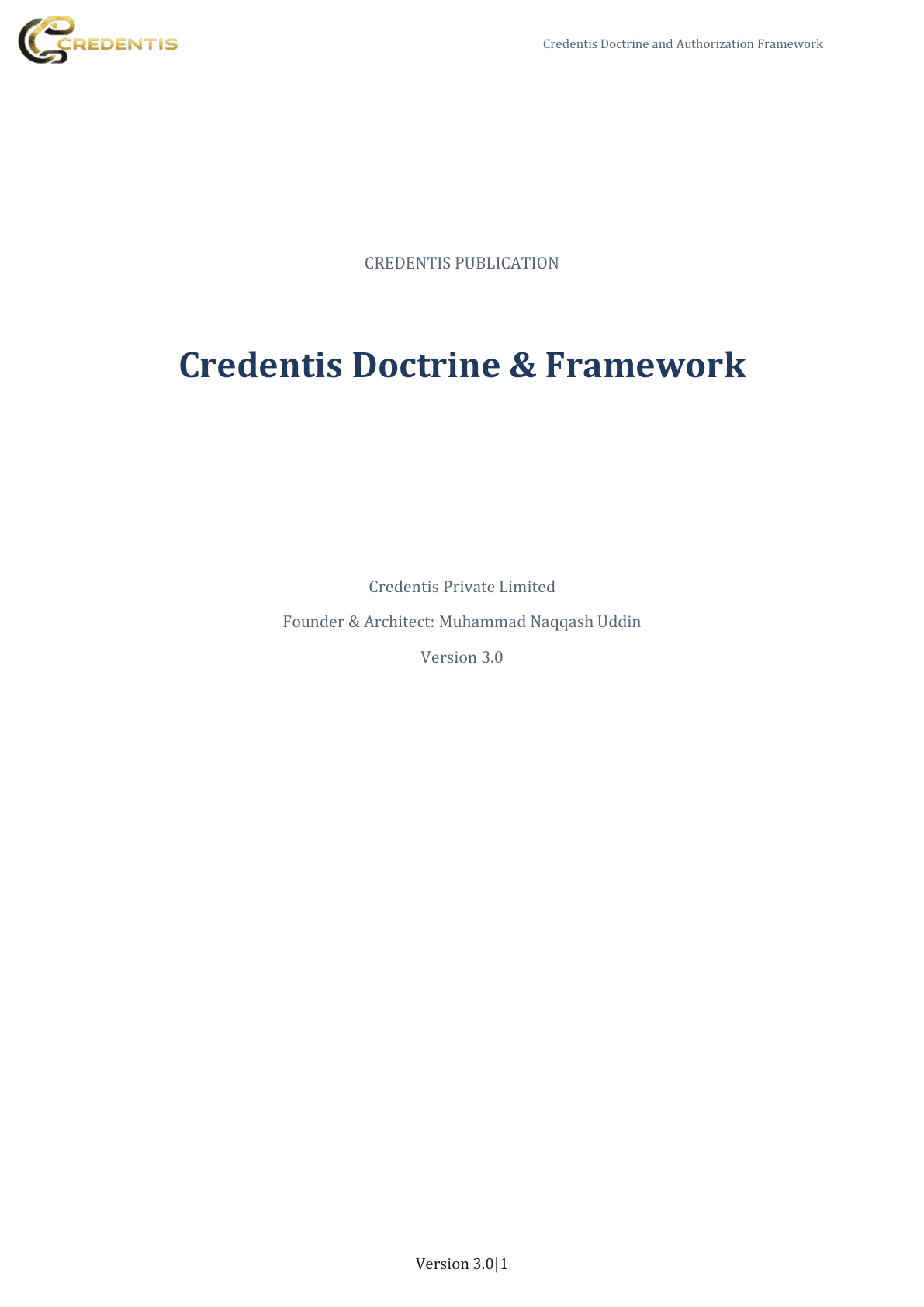 Credentis Doctrine and Authorization Framework publication page 1: Cover.