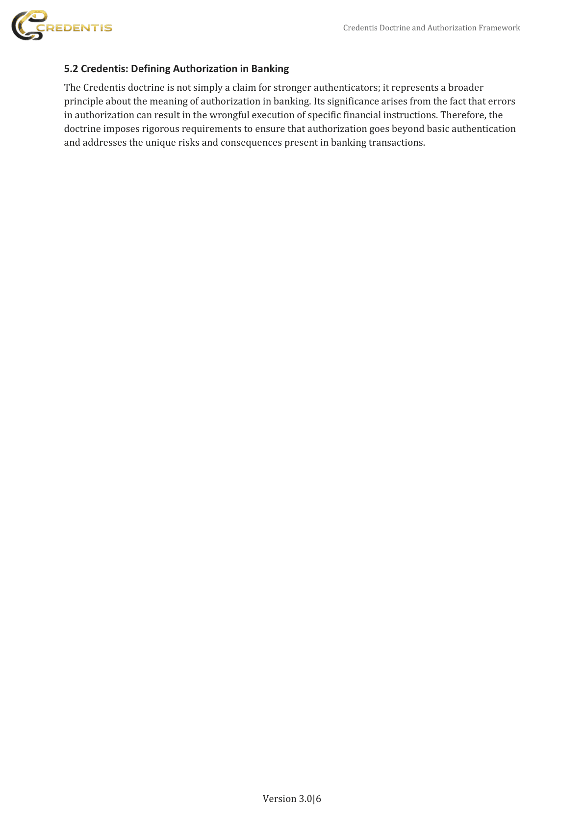 Credentis Doctrine and Authorization Framework publication page 6: Authorization beyond authentication.