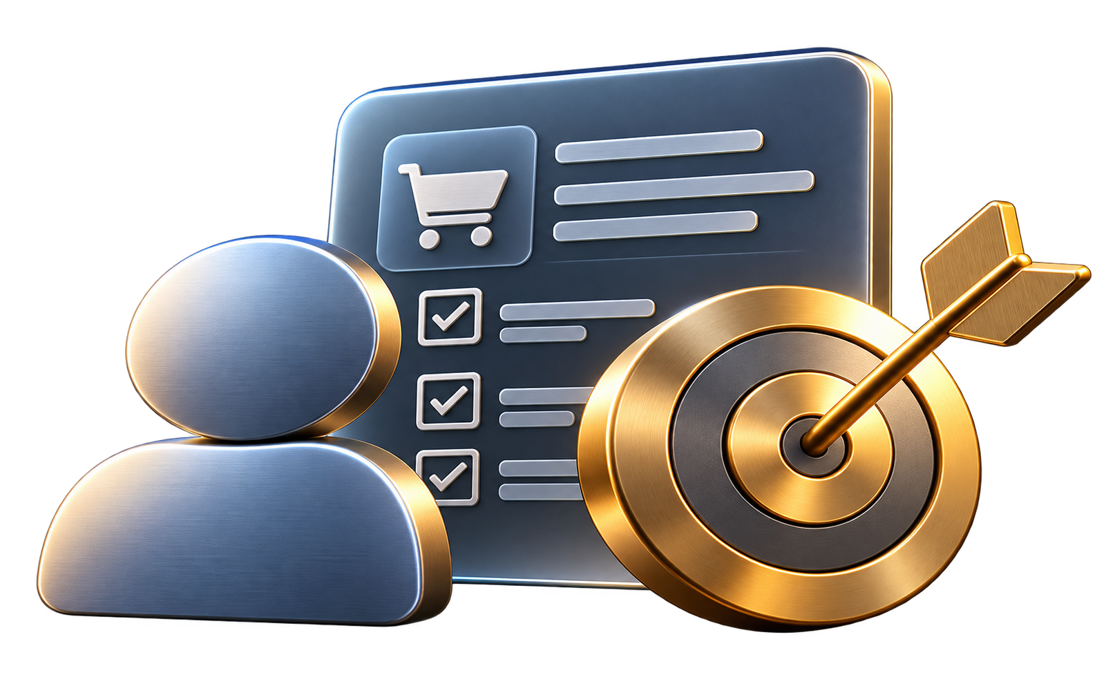 A person, checklist, and target representing deliberate customer intent.